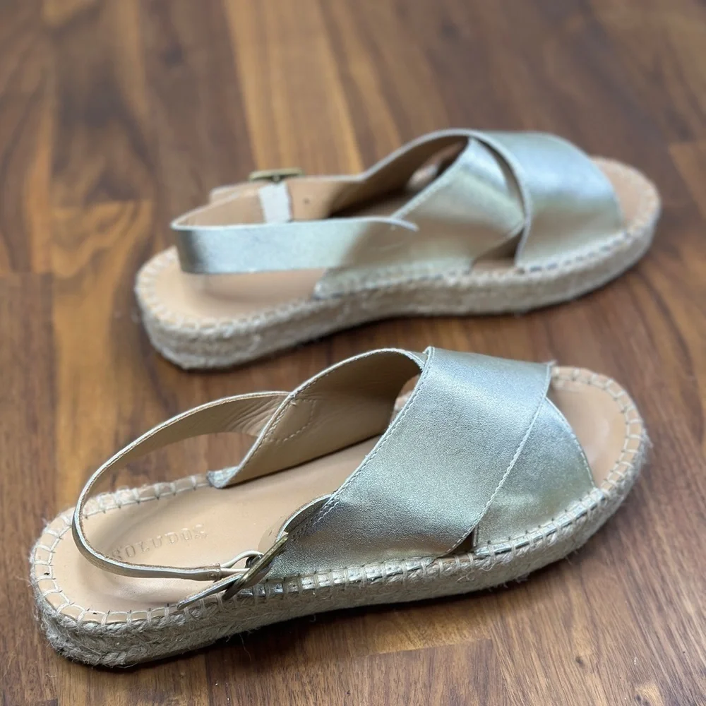 Soludos Eloise Espadrille Sandals Platinum (Gold) 7.5 NWOB